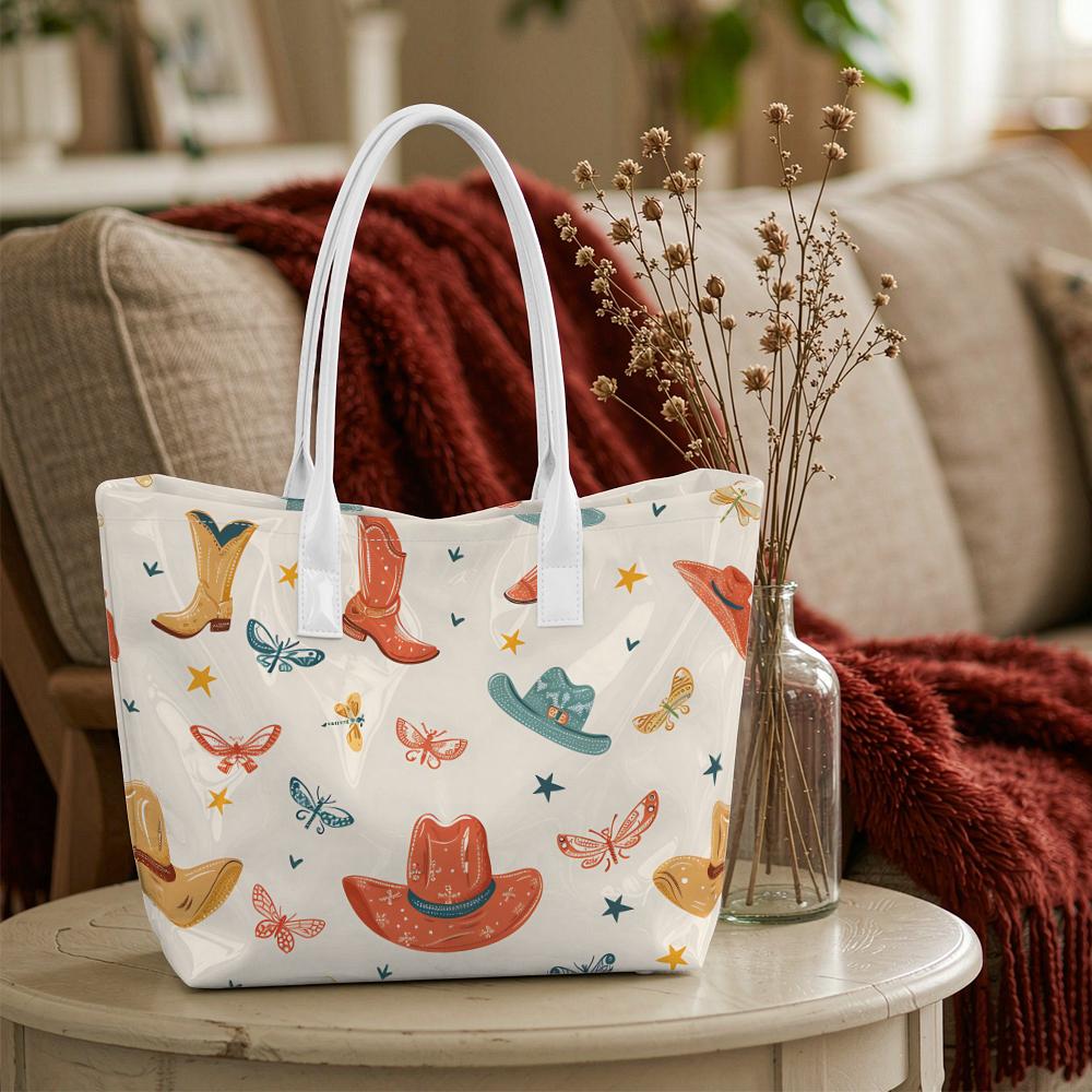 Cute Western Pattern Tote Bag For Women Daily Use Lightweight Casual Shopping Carryall Outdoor Stylish Handbag
