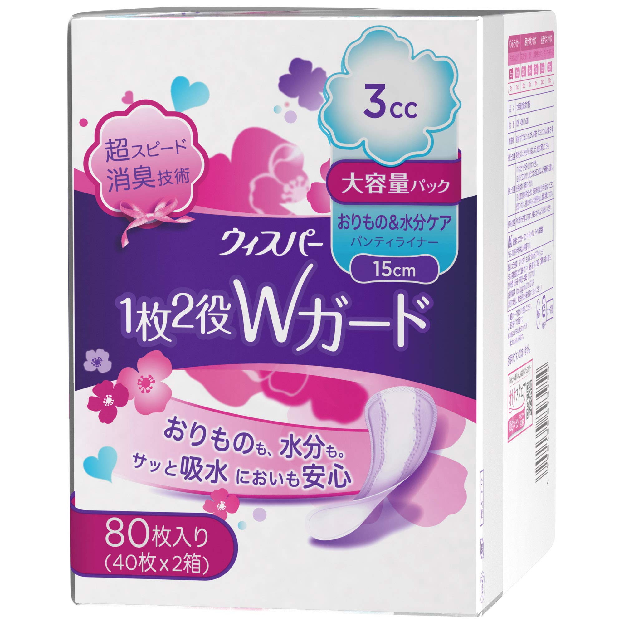 

Whisper W Guard 3cc 15 см 80 аркушів Велика ємність водопоглинання витік сечі виведення вологи 2-в-1 (Прокладка, догляд, прокладка) [Вагінальний догляд]