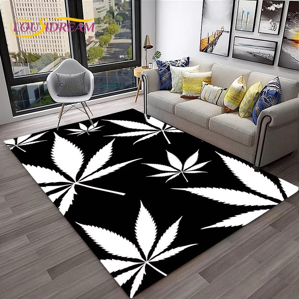 Weed Plants Maple Leaf Carpet Rug for Home Living Room Bedroom Sofa Playroom Doormat Kitchen Decor Area Rug Non-slip Floor Mat