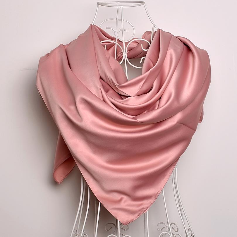 [BYSIFA] New Solid Color Women Large Square Scarves Wraps 100*100cm Autumn Winter Luxury Matt Satin Silk Scarf Brand Head Scarf