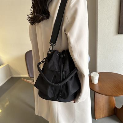 Bolso de Hombro para Mujer Nylon Impermeable Gran Capacidad Bolso de Mano Casual Cierre con Cordón Bandolera Bolso Tote