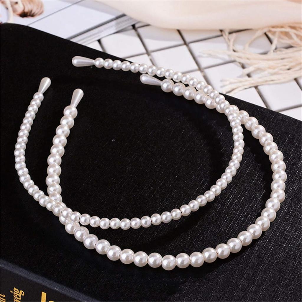 NEOBABY Fashion Headbands,White Faux Rhinestones Bridal Hair Hoop Wedding Hair Accessories Pearl Hairbands for Women Girls (PACK OF 2 PCS)