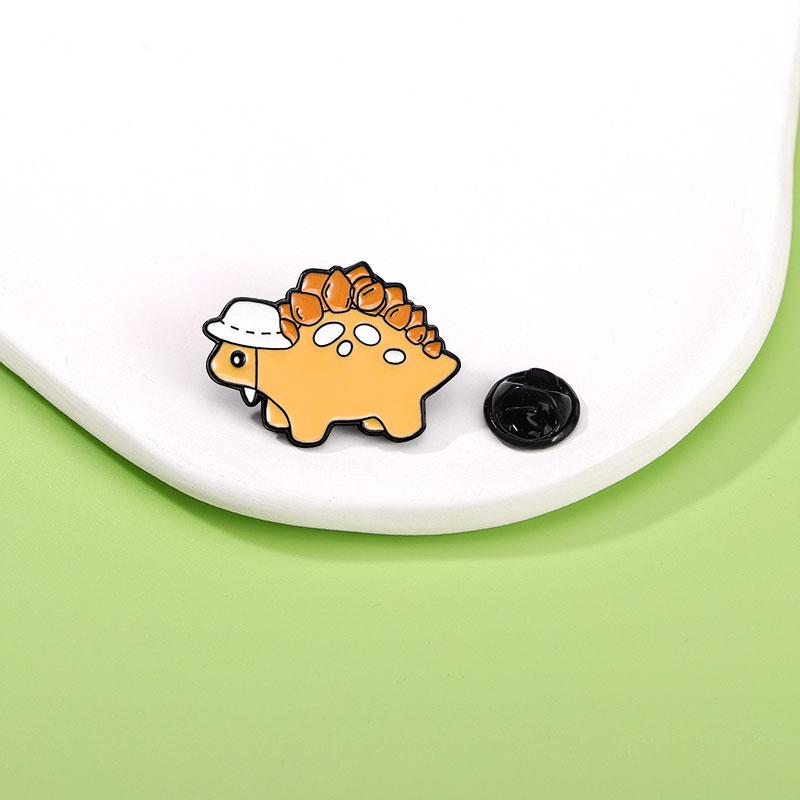 4 Styles Cartoon Dome Hat Dinosaur Design Enamel Brooches Cuite Animal Gentleman Pins For Backpack Bag Hat Jewelry Decoration