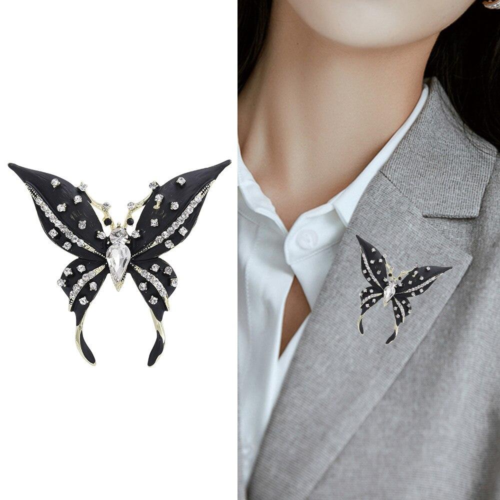 Blucome Charming Black Butterfly Brooches for Women Unisex Enamel Flying Insects Party Office Fashion Pin Gifts
