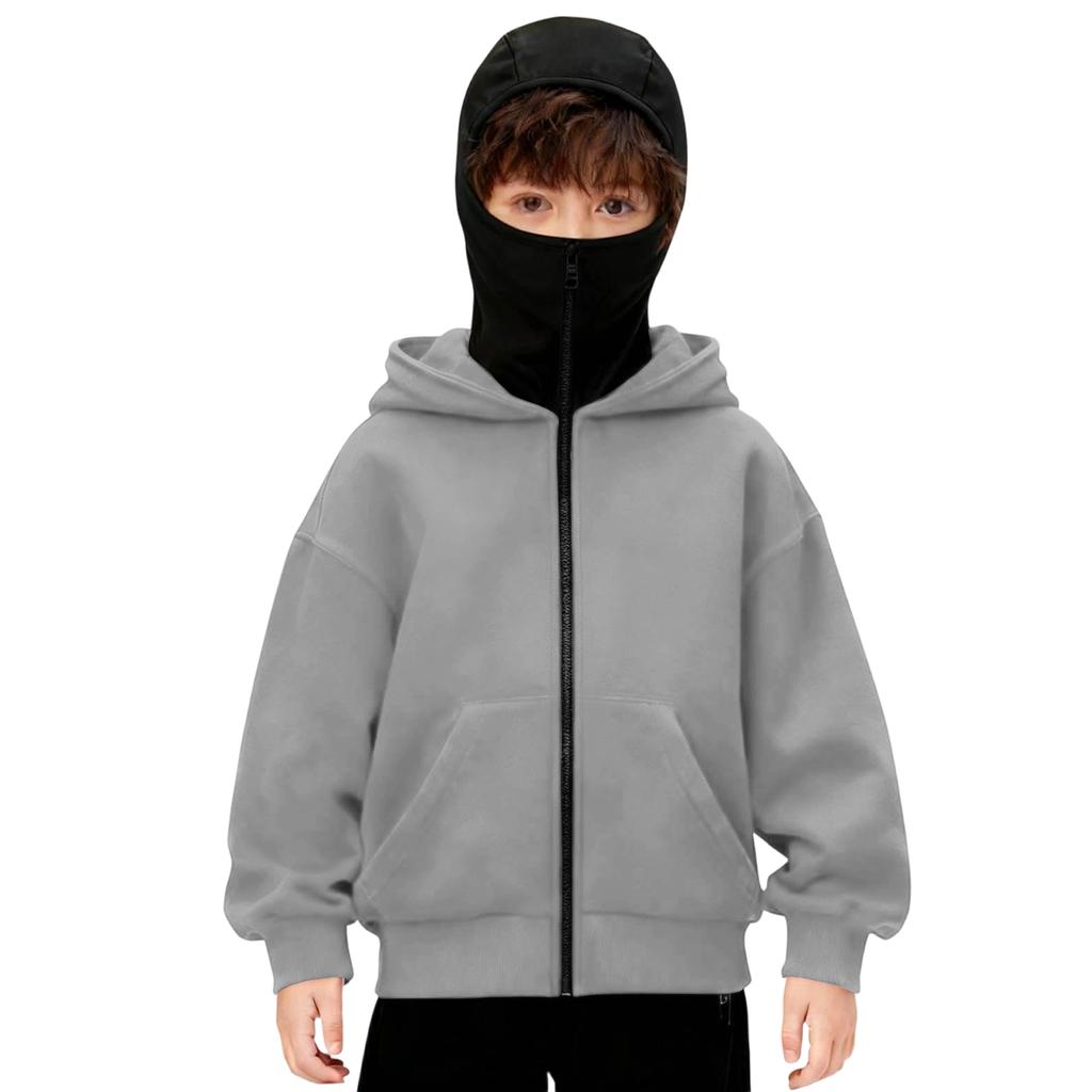 Jongens Winter Hoodie Sweatshirt Met Gezichtsmasker Rits Winddicht Warm Sportjack Met Zakken Casual Hooded Jassen