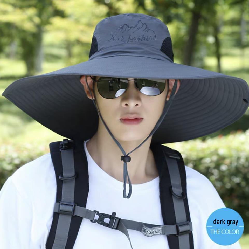 Men's Summer Anti-UV Wide-Brim Bucket Hat for Outdoor Fishing & Work, Large Size