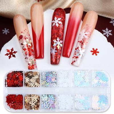 1boxChristmas Snowflake Nail Art Glitter Decorations Autumn Winter Red Gold White Snowflakes Mixed Colors Wearable Nail Glitter