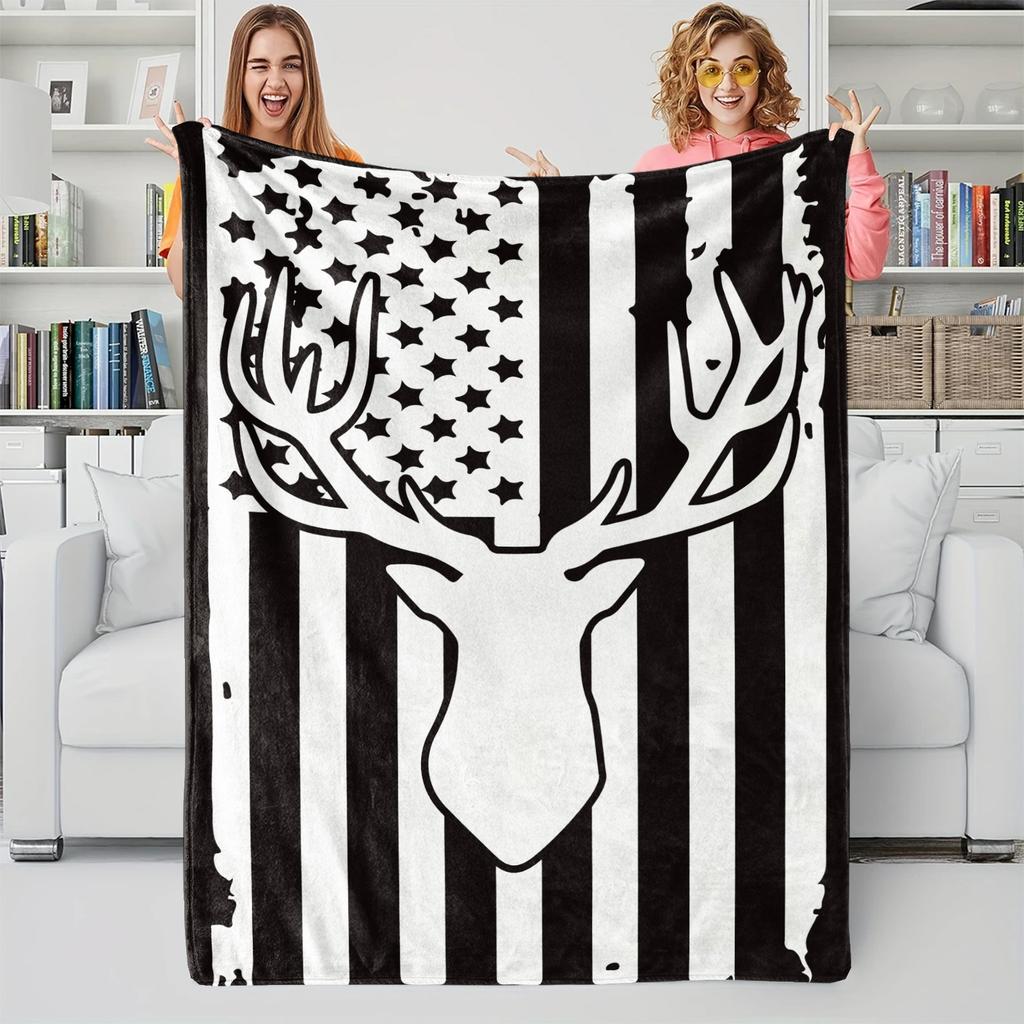 Flag Deer Printed Blanket,Soft Cozy Flannel Bed Blanket/Couch Blanket/Decorative Blanket/Camping Blanket,Perfect Holiday Gifts