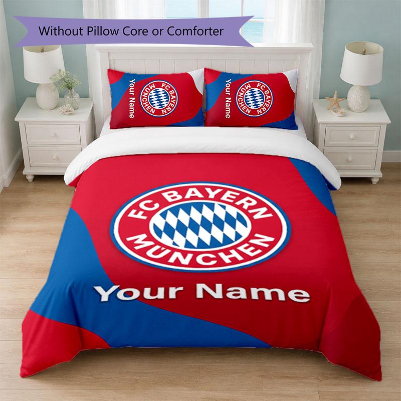 Bayern Munich Custom Name Text Bedding Set 1 Duvet Cover+2 Pillowcases Soccer Logo Personalized Gift For Special Occasion Bedroom Decor