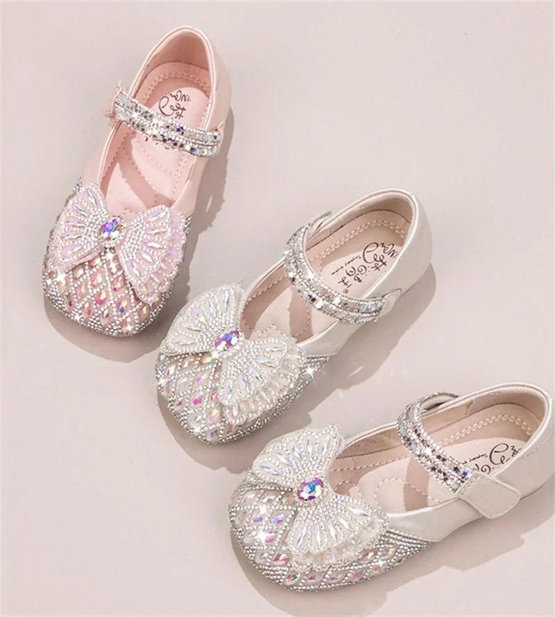Sweet Baby Girls Spring/SummerPopular Crystal Cute Bow Flat Shiny Catwalk Princess Shoes Kids Lightweight Soft Children Toddler