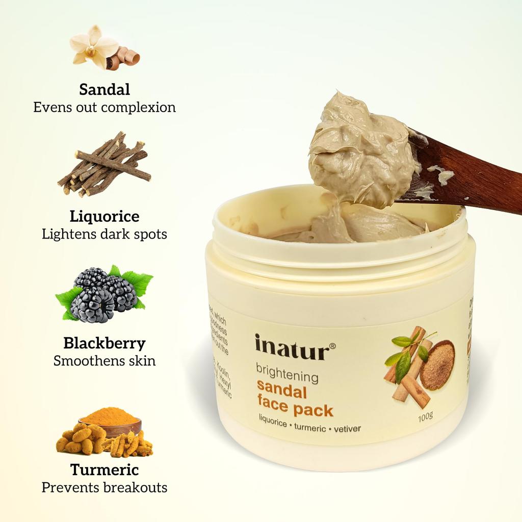 Inatur Sandalwood Face Pack | Controls Blemishes & Pigmentation | Deep Cleansing & Tan Removal | Enhances Glow & Brightens Complexion | 100% Natura