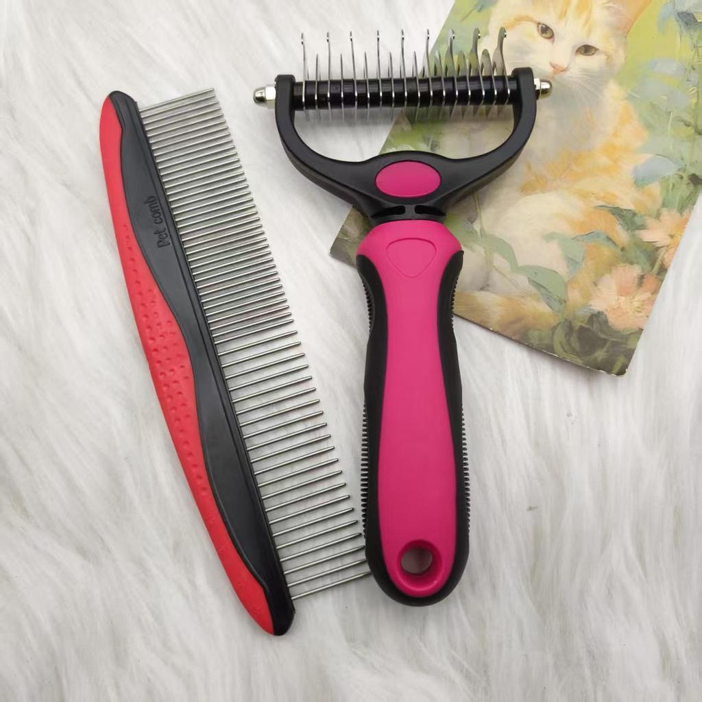 Pet Hair Removal Comb for Cats & Dogs - Comfortable Knot Detangler for Grooming Kittens & Puppies