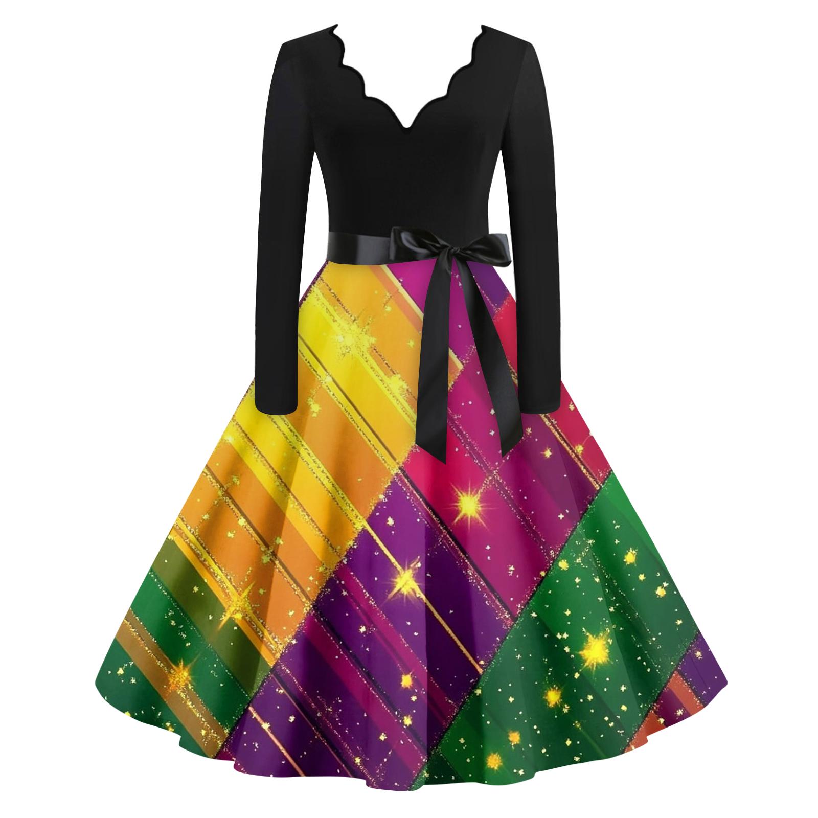 

Женское повседневное модное платье с V-образным вырезом и длинным рукавом с принтом в винтажном стиле L