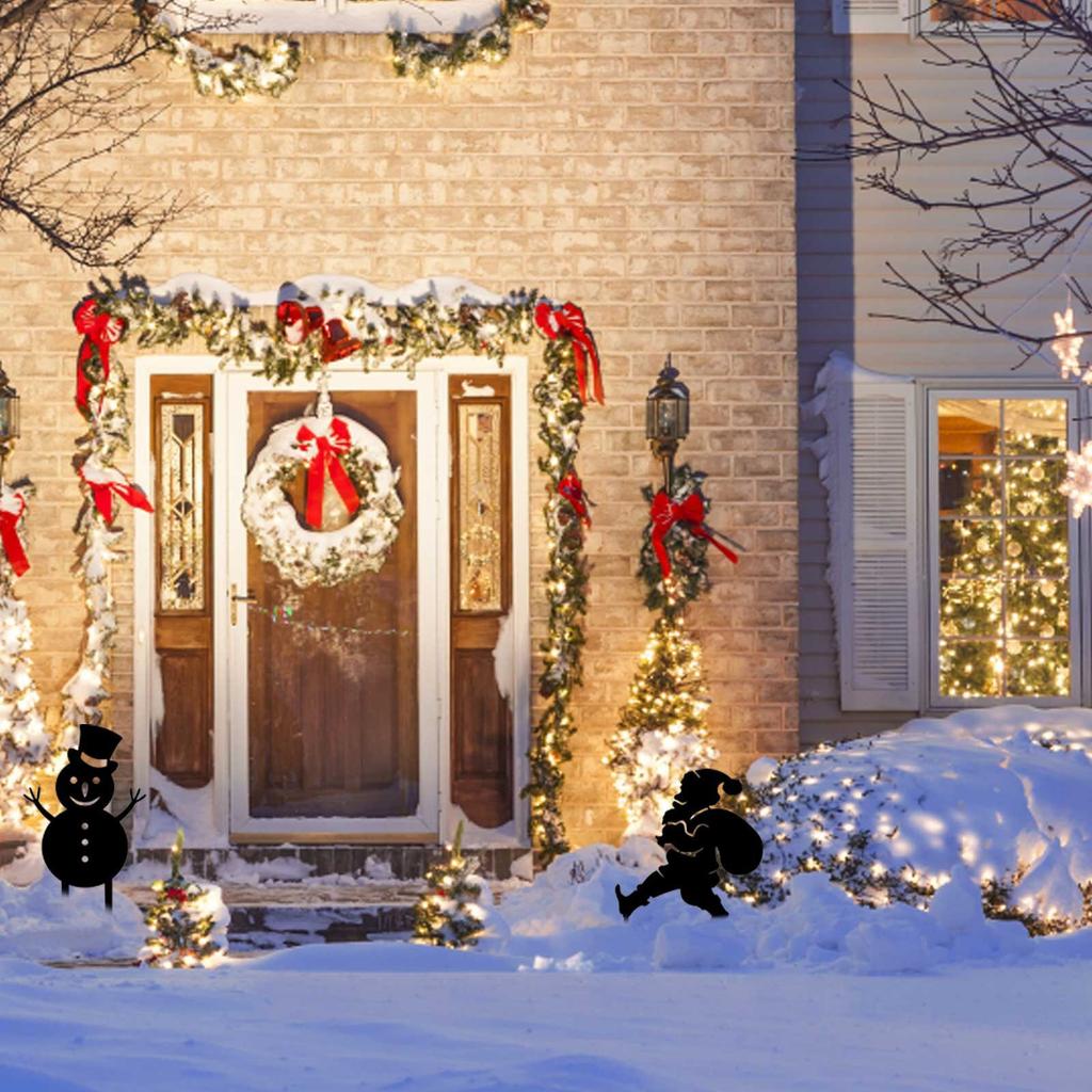 Christmas Metal Silhouette,  Snowman Yard Sign, Metal Pile Decorations Party Outdoor Yard Sign Christmas Decorations