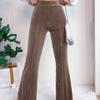 New High-Waisted Corduroy Bell Bottom Pants, Solid Color Casual Wide-Leg Sweatpants for Women