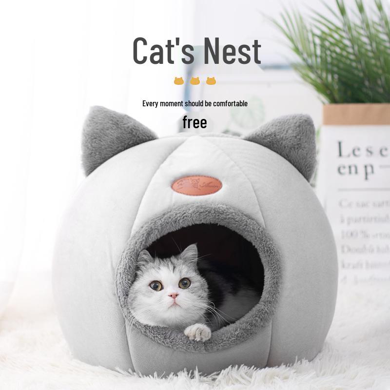 

Plush Semi-Closed Warm Pet Bed - Ideal for Cats and Dogs M (33x33x33 CM)