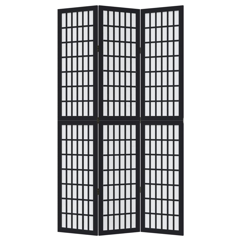 Vidaxl Room Divider, 3-Panel, Black, Solid Paulownia Wood