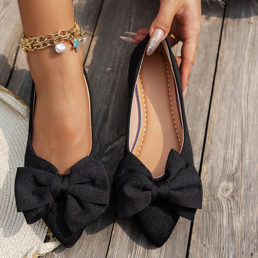 Pointed-toe Flat Single Shoes for Women, Bean Shoes with Bows, Casual Single Shoes for Women
