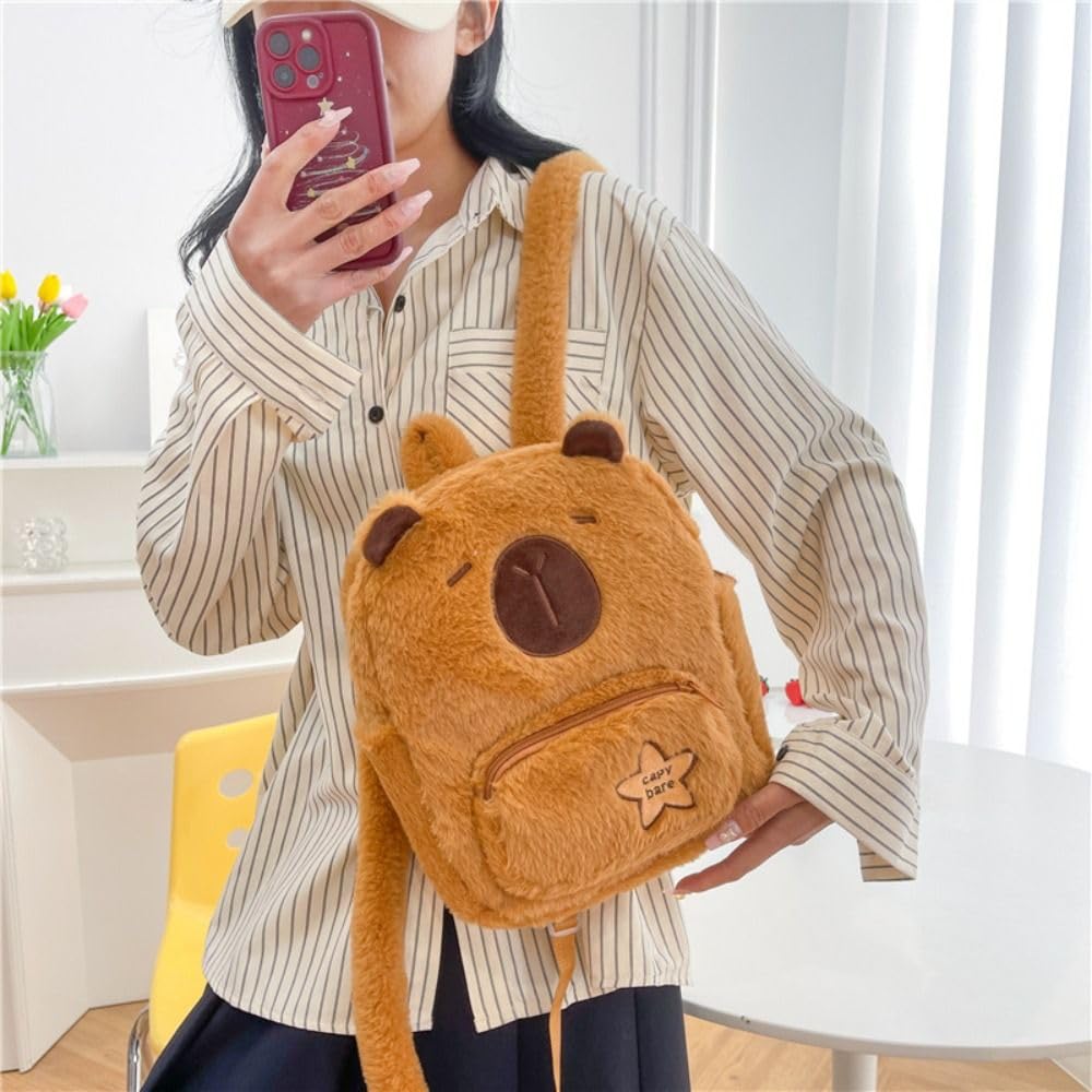 [EZBUYGO] Cute Capybara Plush Backpack for Women, Multi-Purpose Cartoon Funny Capybara Crossbody Bag, Large Capacity Tote Bag