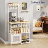 Bakers Rack with Storage Coffee Bar Cabinet Organizer with 8 Hooks Shelves Cabinet Door Coffee Station for Kitchen Dining Room