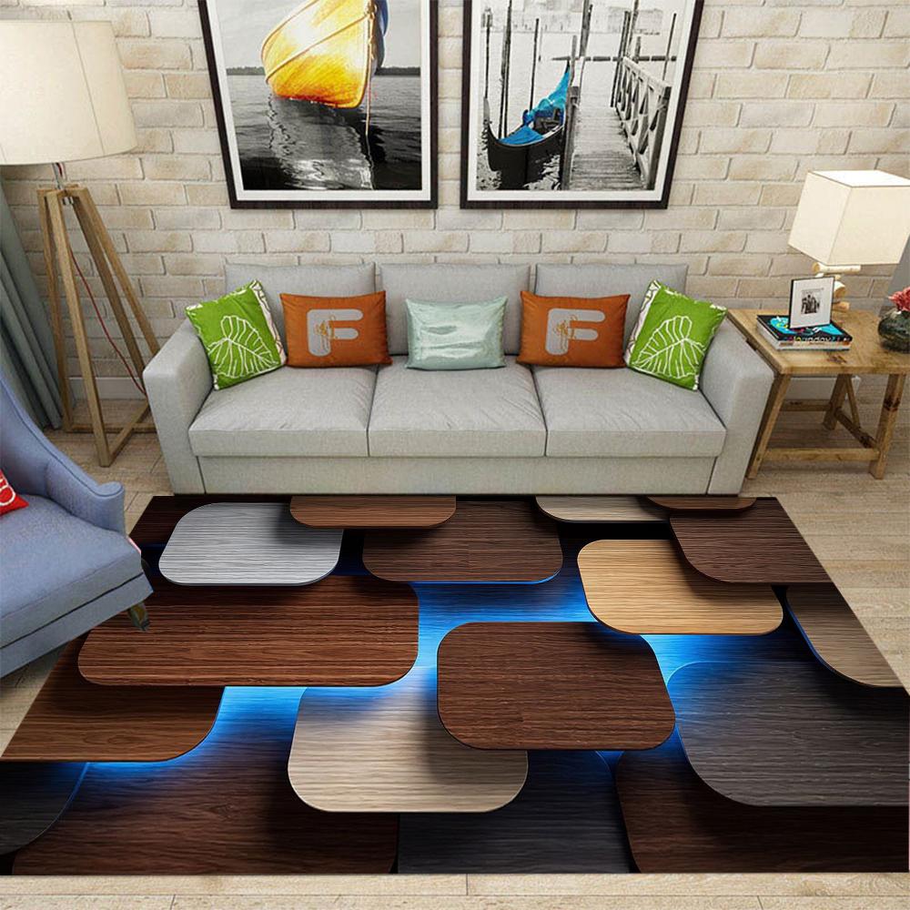 Visual 3D Illusion Carpet Luminous Wood Texture Rug Living Room Anti Slip Floor Mat Future Technology Home Decoration