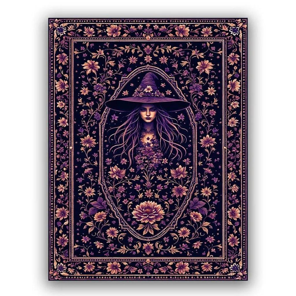 Mystic Red and Black Rug with Bold Gothic Carpet, Mystic Dark Rug with Fiery Red Ornamental Design, Occult Rug, Witchcraft Rug