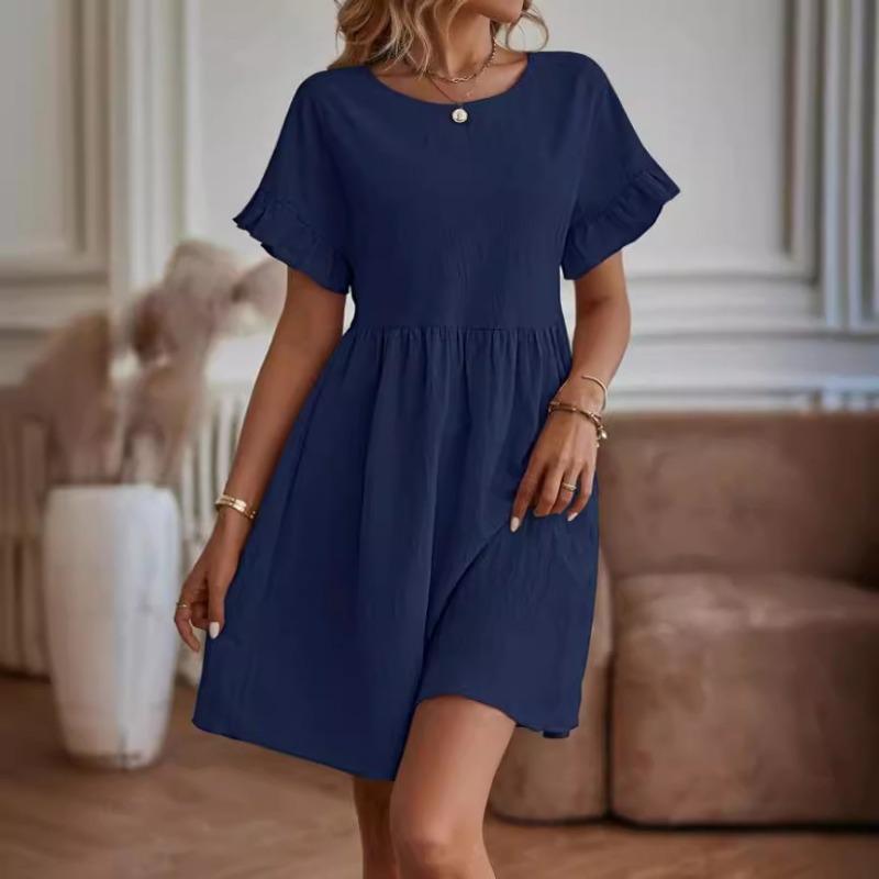 Elegant Crew Neck Loose Dress Woman