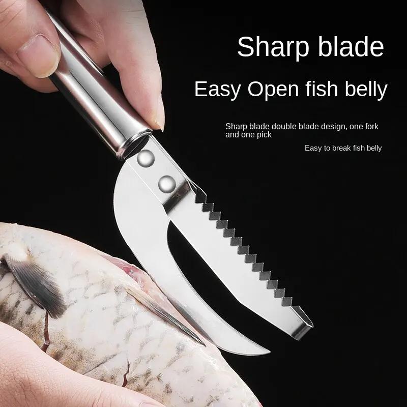 Scale Scraper 3 in 1 Stainless Steel Fish Scale Knife Sawtooth Scraping Boning Filleting Cut Dig Maw Knife Remove Scale Brush