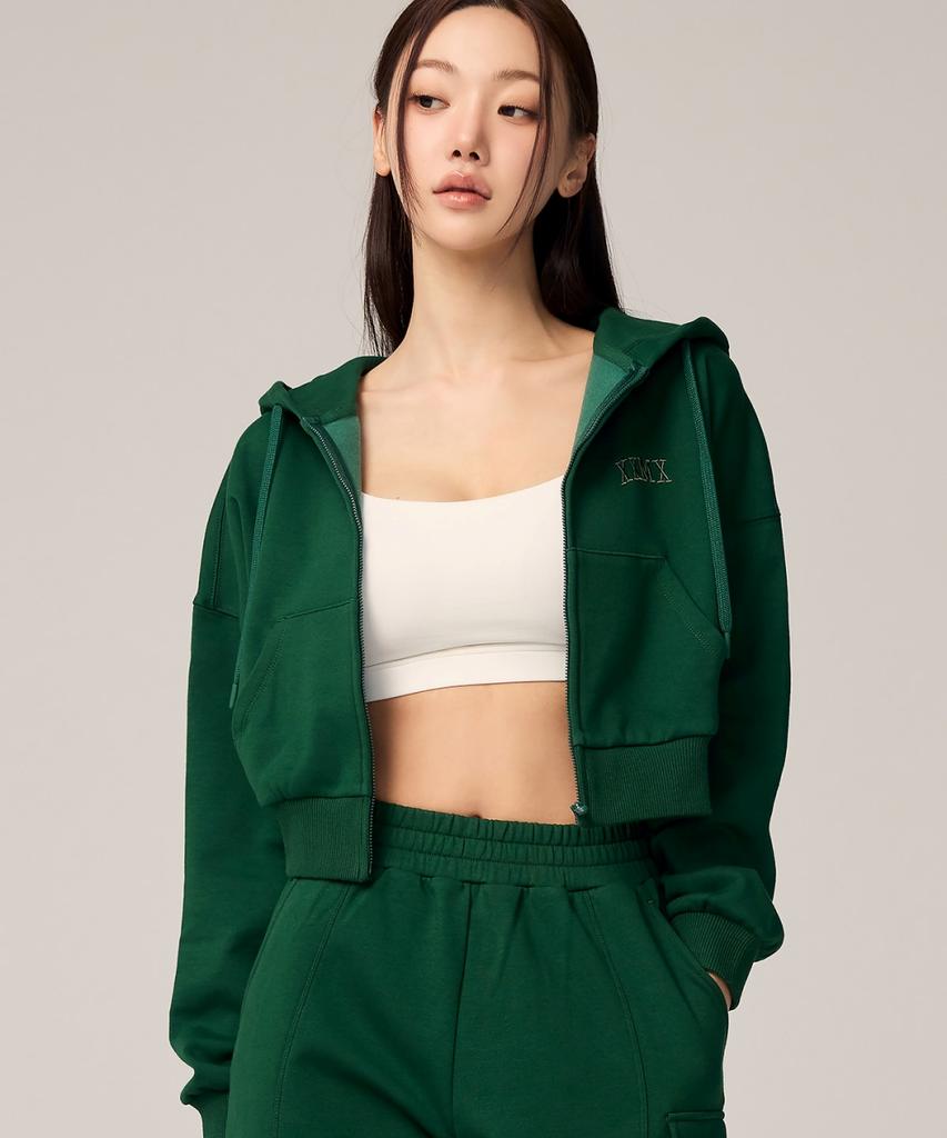 Xexymix Warm Cotton Crop Zip-Up Hoodie Black