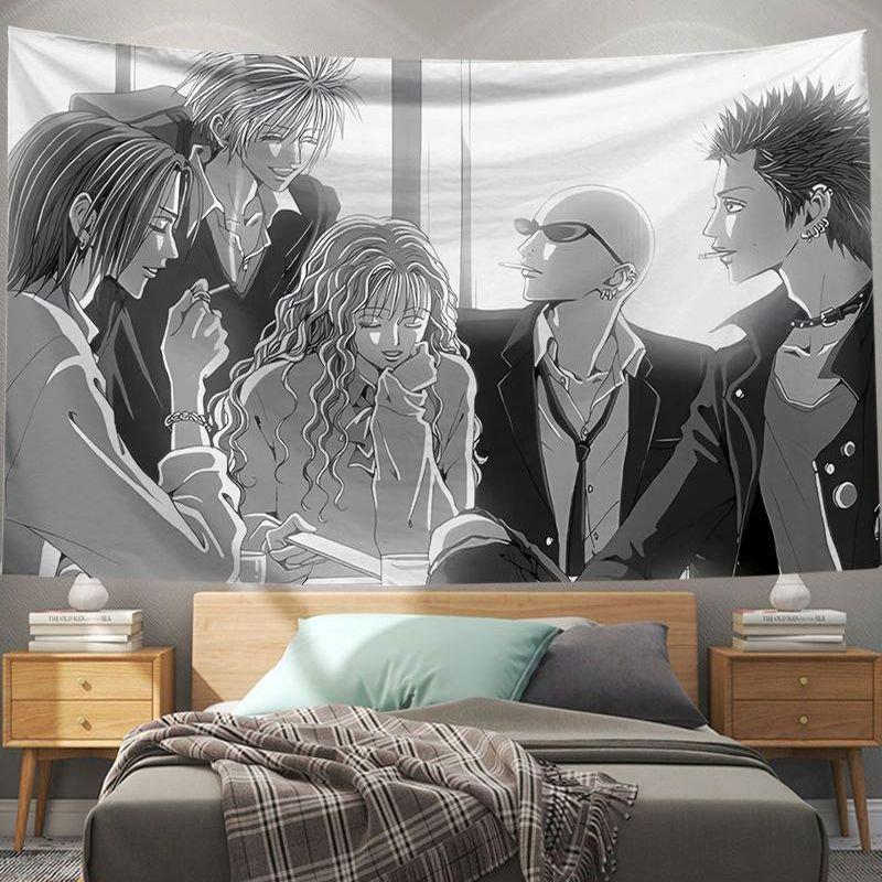Anime Couple Tapestry Wall Hanging Pastel Hair Romantic Manga Illustration Aesthetic Wall Art Indie Dorm Decor