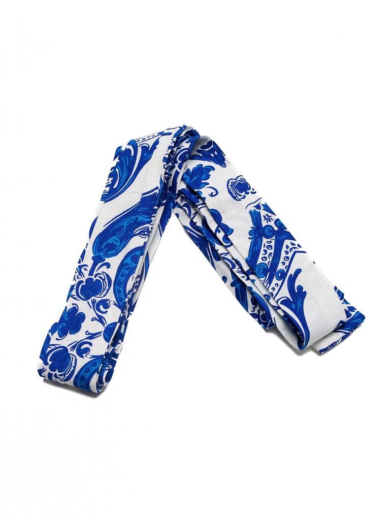 Summer Retro Style Blue & White Porcelain Print Halter Backless Split Dress