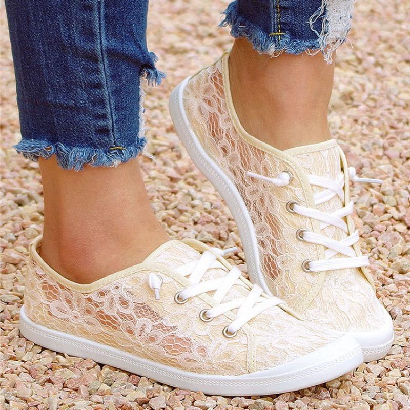 Sneaker Donna Estive in Pizzo a Rete Traspiranti con Lacci Scarpe Casual Taglie Forti 36 43 Sneakers Piatte Leggere Zapatos De Mujer