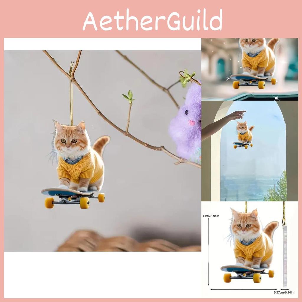 Unique Acrylic Flat Skateboard Cat Car Decoration Adorable Cartoon Style For Interior Charm