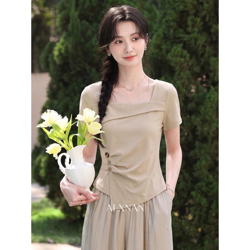 Luxiangnan Women s Khaki Short-Sleeved T-Shirt L