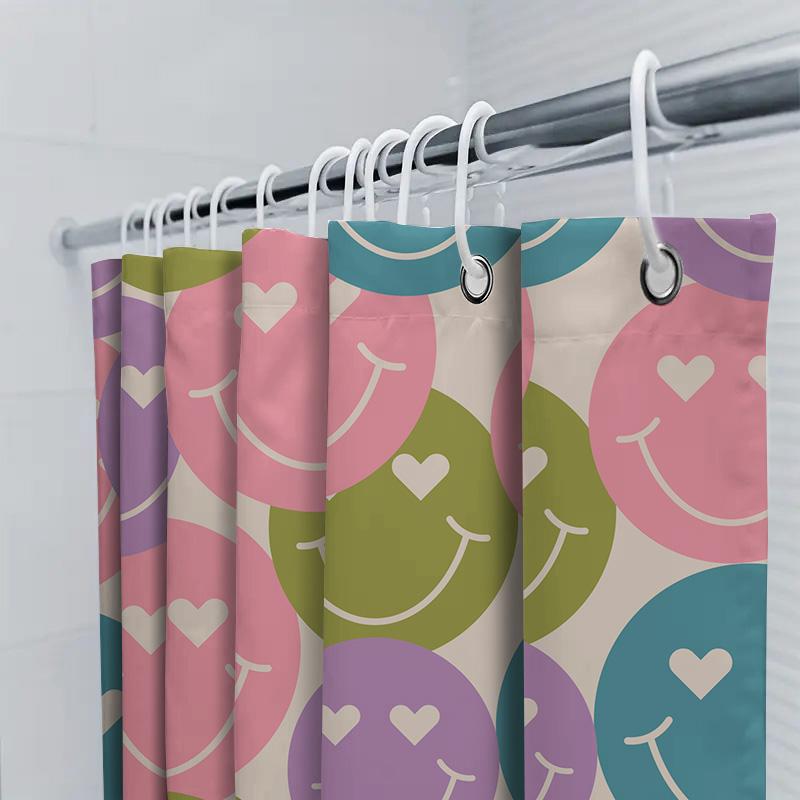 Vibrant Smiley Face Shower Curtain For Bathroom Decor In Various Colors Modern Happy Expressions Design