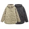 Giacca Invernale da Donna Larga con Coulisse Cappuccio Trapuntata a Diamanti Maniche Lunghe Imbottita in Cotone Giacca Femminile