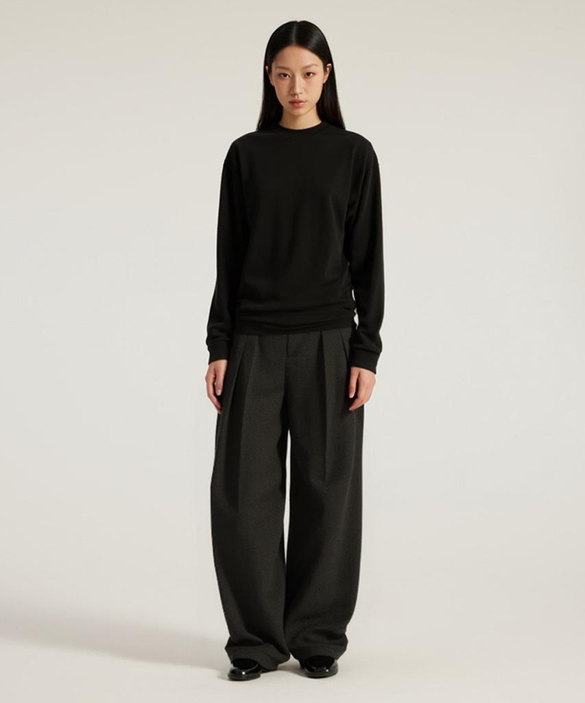 Beoteunseoul [Women'S] Double Pintuck Relaxed Stretch Wide Slacks Pants (3 Colors)
