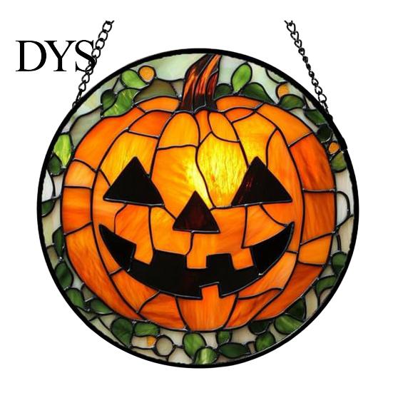 Creative Halloween Souvenirs Stained Glass Suncatcher Ornament, Vintage Hanging Window Decor with Pumpkin Ghost Bat Witch Moonlit Wall Hangings