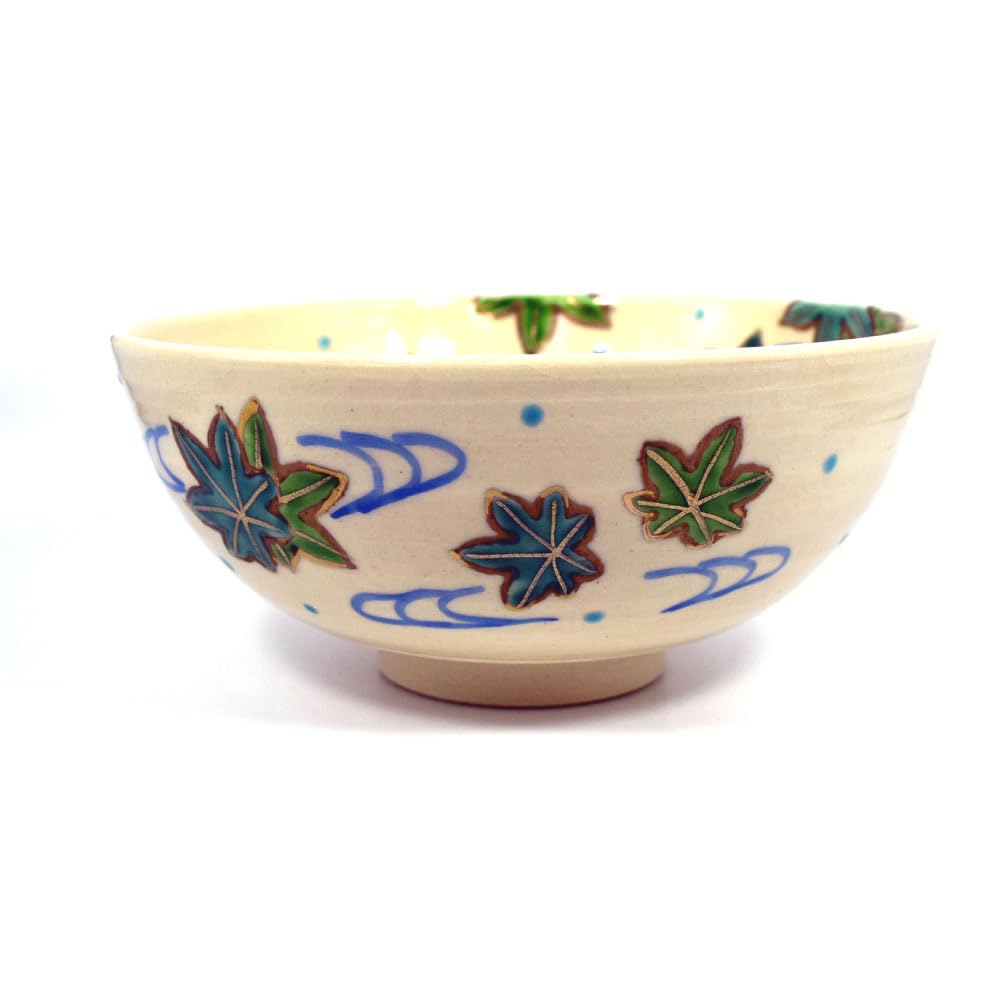 Tea Ceremony Utensils, Flat Tea Bowl, Colored Painting, Flowing Water, Blue Maple, by Higashiyama Miyama