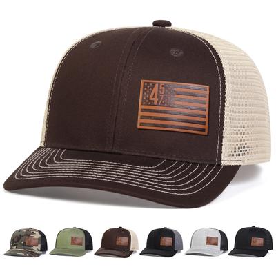 Unisex Brown American Flag 457 Leather Label Baseball Net Caps Spring Summer Outdoor Sunscreen Hat Adjustable Casual Trucker Hat