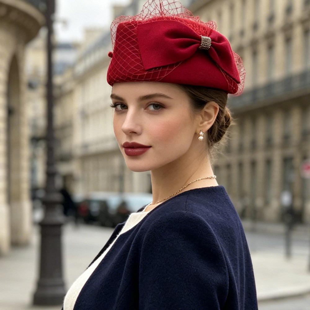 Klobouky Fedora Síťovaný Top Hat Francouzský Styl Klobouk Pillbox Klobouk Fedora s Mašlí Koktejlová Událost
