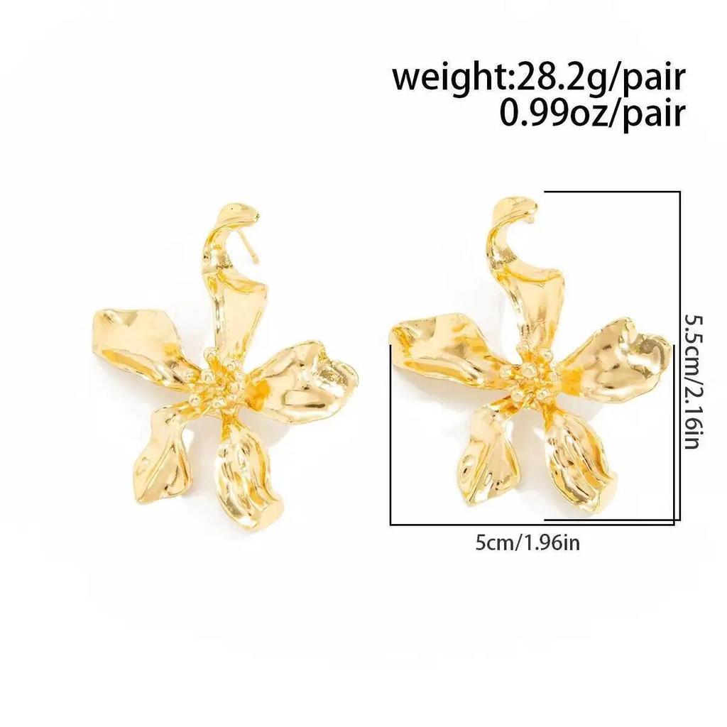 SHIXIN Punk 1 Pair Gold Color Flower Metal Stud Earrings for Women Vintage Geometrical Irregular Piercing Earring Party Jewelry