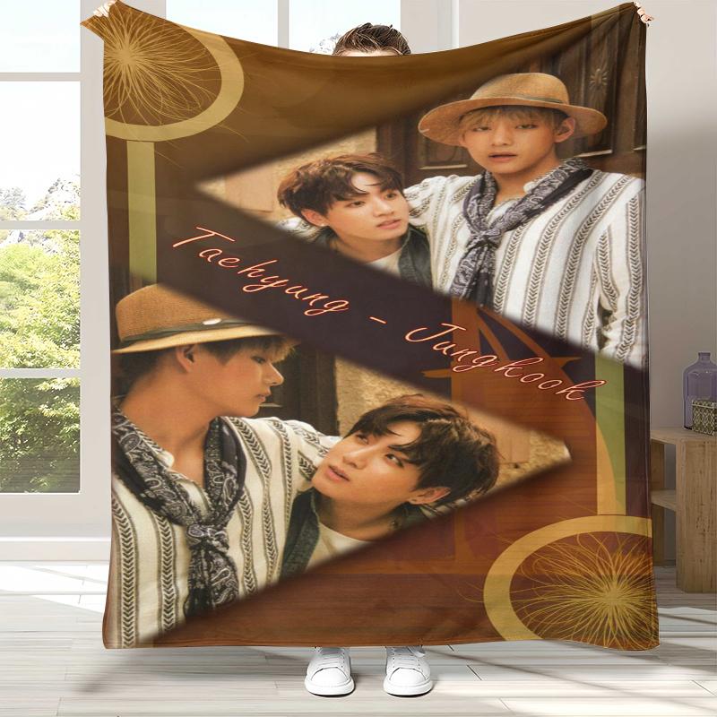 Kim Tae Hyung V Kpop B-BTS Flannel Blanket,Ultra Soft Warm Plush Throw for Home Bedroom Bed Sofa Cover Office Camping Picnic