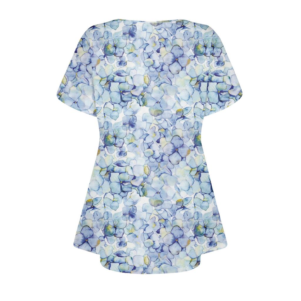 Ladies Round Neck Printed Short Sleeve Top Loose Casual Short Sleeved Plus Size Tops