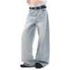 ICH MODE Washed Retro Straight Wide-Leg Jeans for Women