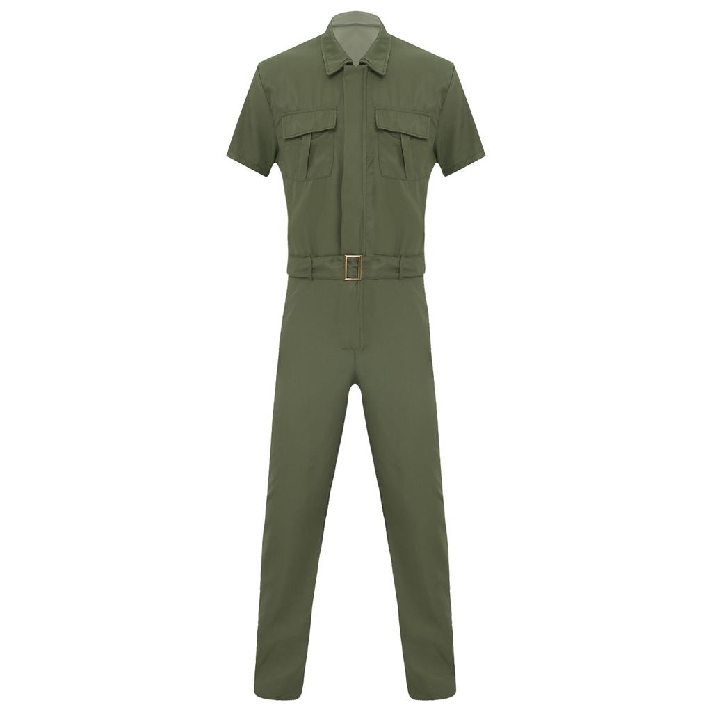 Mens Durable Coveralls Short Sleeve Zipper Front Multi-Pocket Workwear Overalls