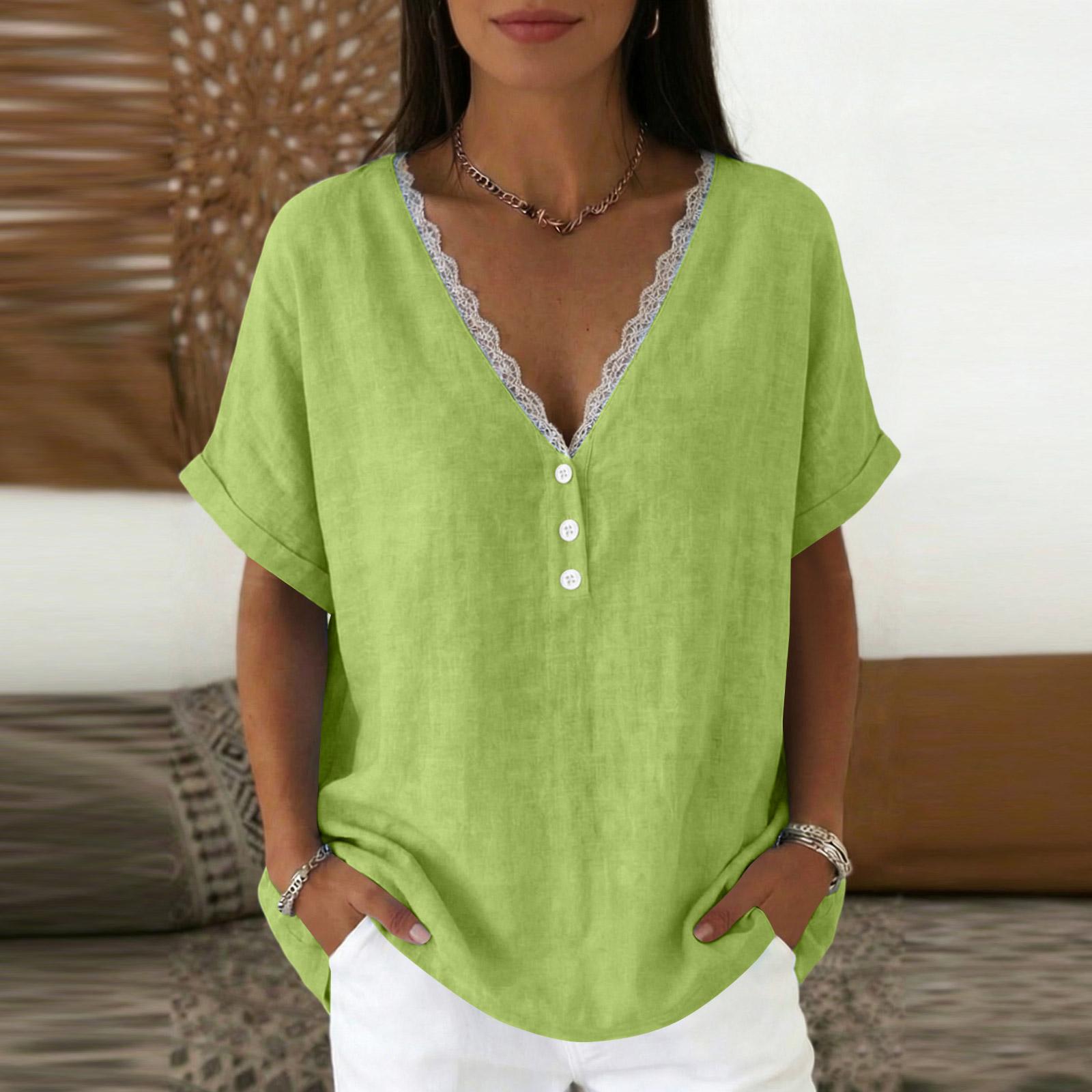 

Модная повседневная женская блузка с кружевным воротником и короткими рукавами L зелёный