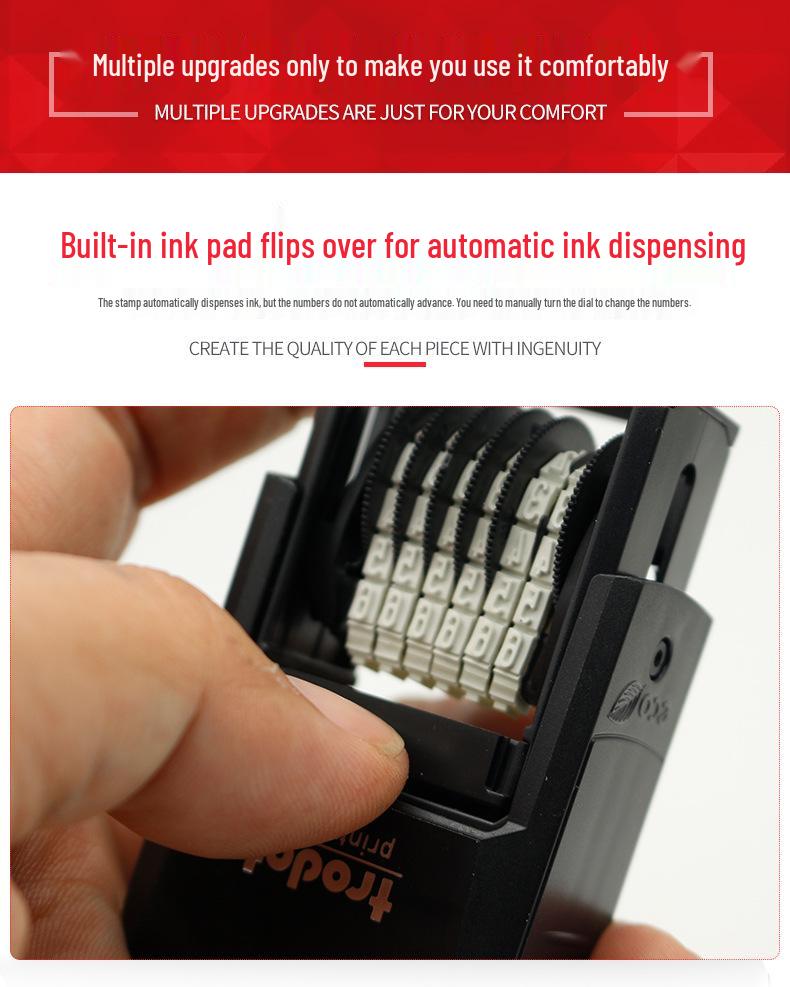 Zhuoda Self-Inking Number Stamp 4836 - Compact 0-9 Date Journal Stamp