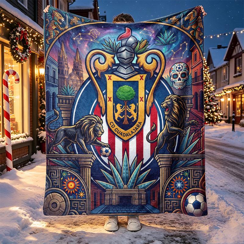 Club Deportivo Guadalajara Pattern Blanket for Home Decoration, Bed, Sofa, Car Travel, Camping, Suitable for All Seasons, Birthday Christmas Gift