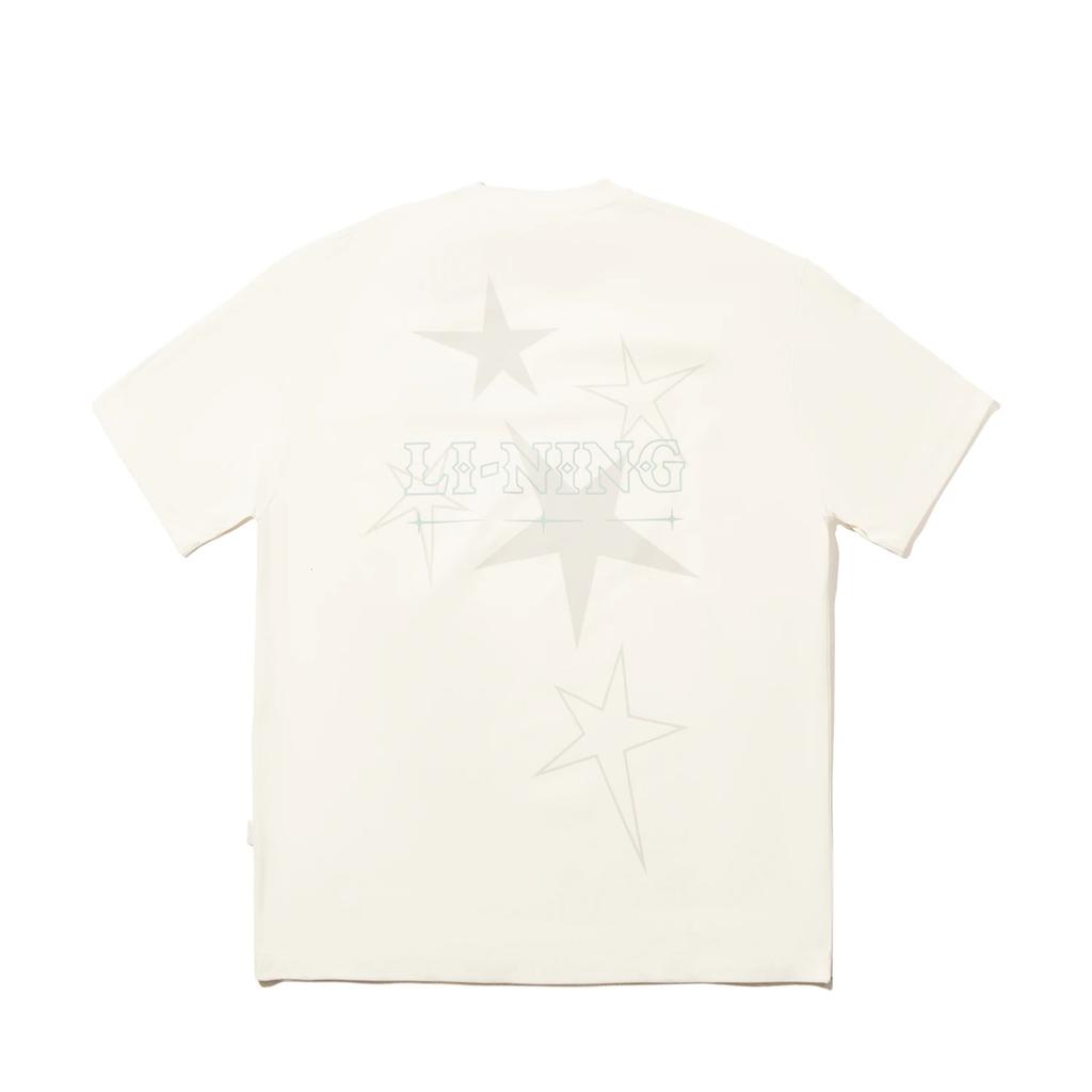 Li Ning Minimalist Versatile Letter Print Round Neck Loose Short Sleeve T-Shirt Unisex Tops Off-White AHSVB09-2